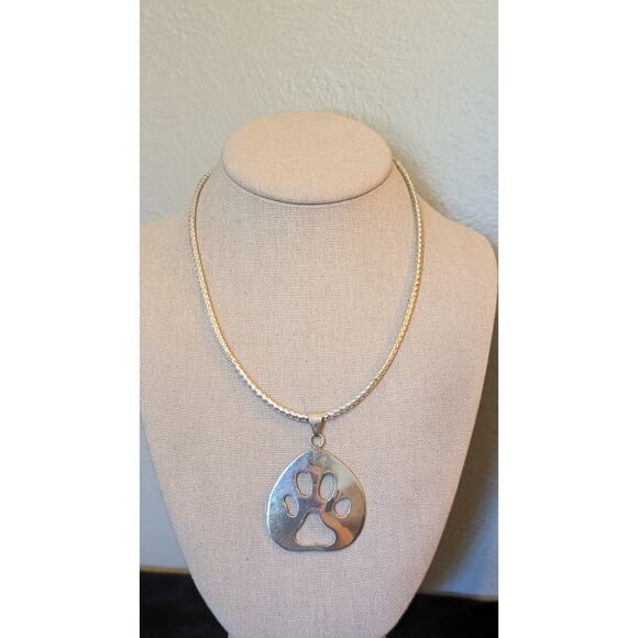925 Sterling Paw Print Pendant on Thin Woven 925 Silver Italy 16-18" Collar - Picture 8 of 8